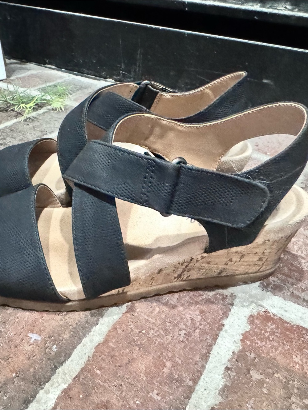 Life Stride Black Crisscross Wedge Sandals